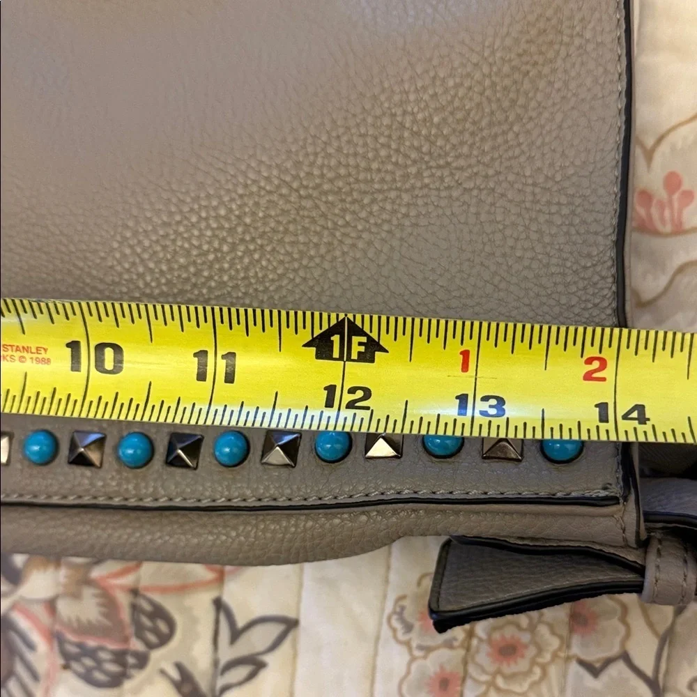 Urban Expressions Gray  Bag with Turquoise & Black Studs & Embroided Strap